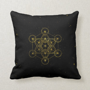 Coussin Métatron's Cube Sacred Geometry Noir et or
