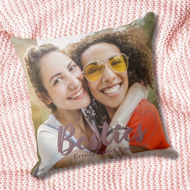 Coussin Mete Besties Meilleurs Amis Coeur Rose et Noms (Créateur téléchargé)