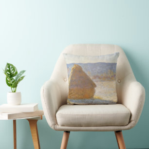 Coussin Meule de foin au matin, effet de neige de Claude M