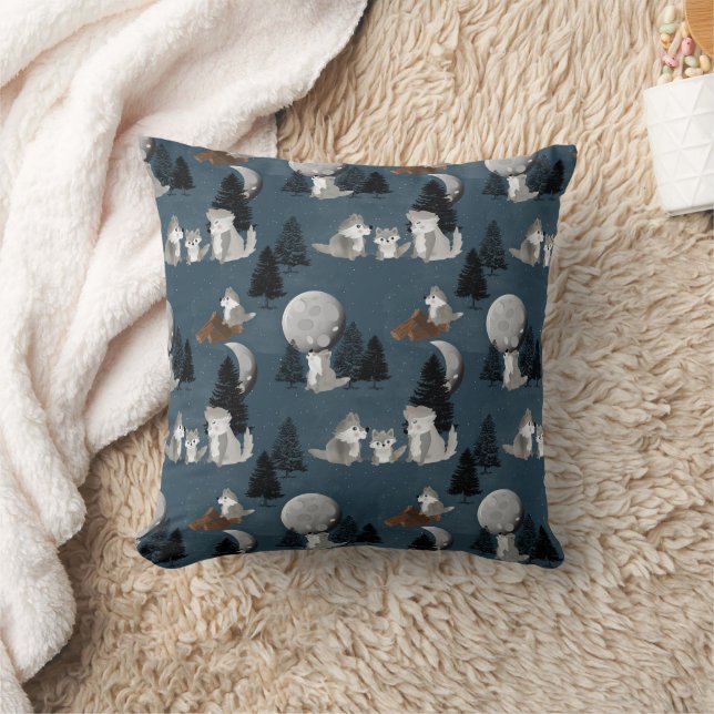 Coussin Meute de loups mignons Forêt nocturne Nurserie béb (Couverture)