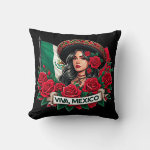 Coussin Mexicaine Fille Viva mexico Illustration du drapea