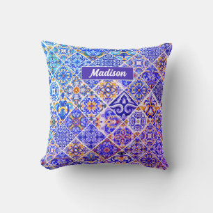 Coussin Mexicaine Sicilienne Méditerranée pourpre carreaux