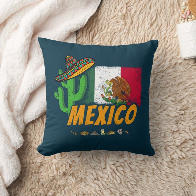 Coussin Mexique Cactus Vintage avec Drapeau Sombrero Souve (Couverture)