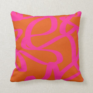 Coussin Mi-Siècle Abstrait Moderne Lignes Orange Et Rose
