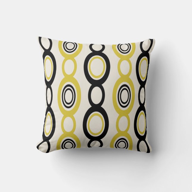 Coussin Mi-siècle Chaîne moderne Liens Noir Jaune (Recto)