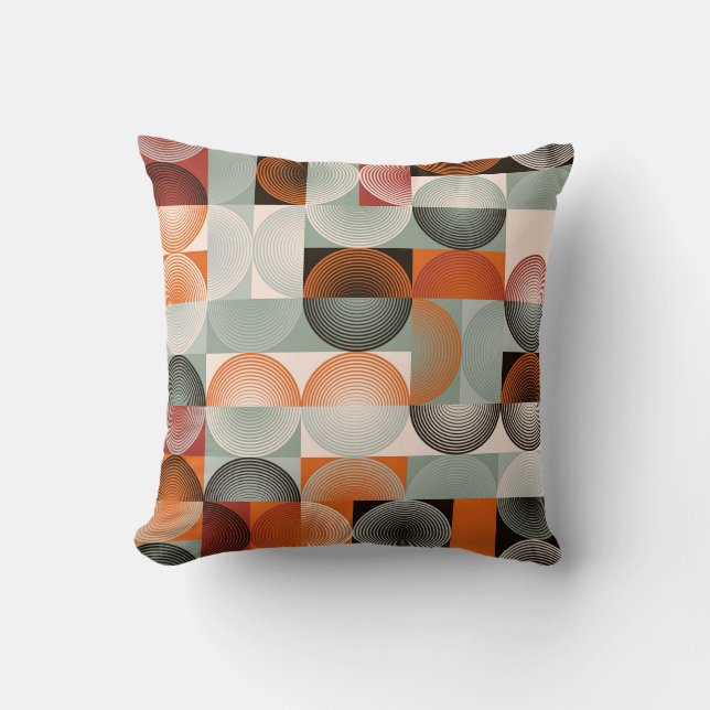 Coussin Mi-siècle géométrique, abstrait motif coloré. (Recto)