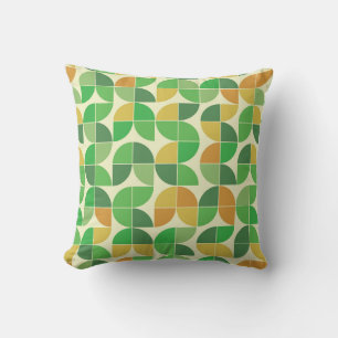 Coussin Mi-siècle Géométrique Vert Orange Motif Jaune