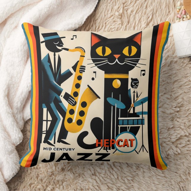 Coussin Mi siècle Jazz Age HepCat Chat Noir (Couverture)