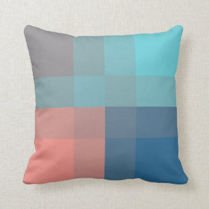 Coussin Mi-siècle mega plaid - gris, pêche et bleu
