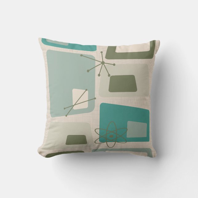 Coussin Mi-siècle Moderne Abstrait 18 Vert, Gris (Recto)