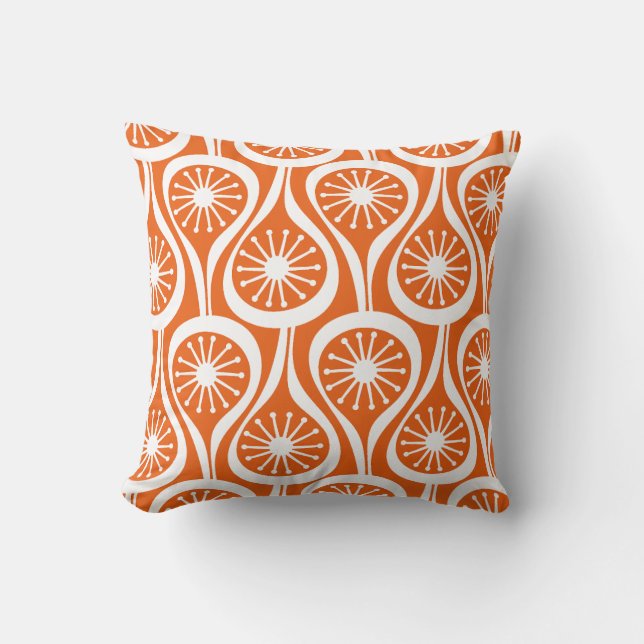Coussin Mi-Siècle moderne Atomique gouttes Orange Motif (Recto)