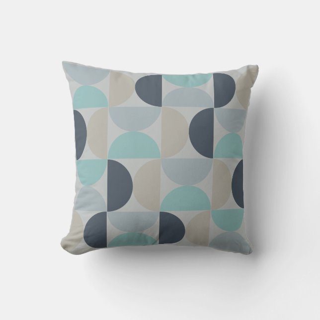 Coussin Mi-siècle moderne bleu vert et gris (Recto)