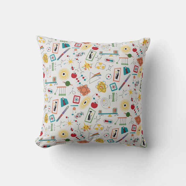 Coussin Mi-siècle moderne de l'âge atomique STEM Physique  (Recto)