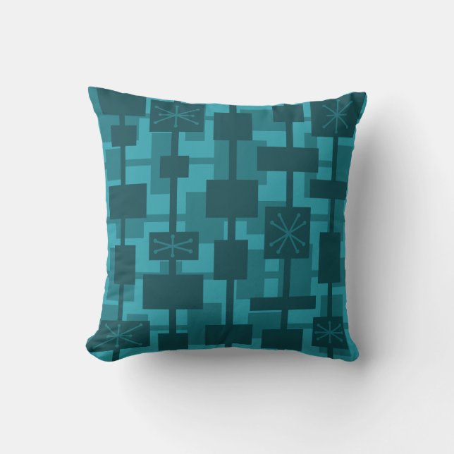 Coussin Mi-siècle moderne géométrique Turquoise (Recto)
