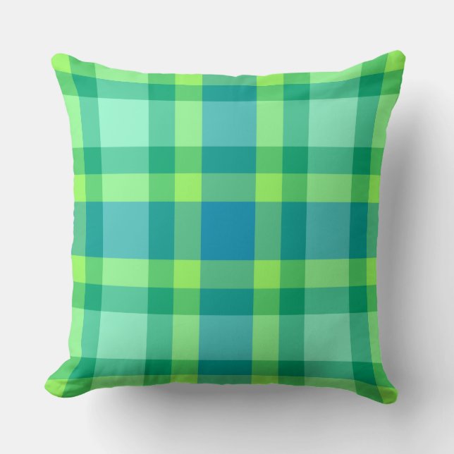 Coussin Mi-siècle moderne Grand Plaid, Jade vert & bleu (Recto)