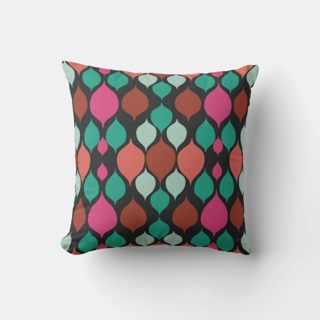 Coussin Mi-siècle moderne noir géométrique (Recto)