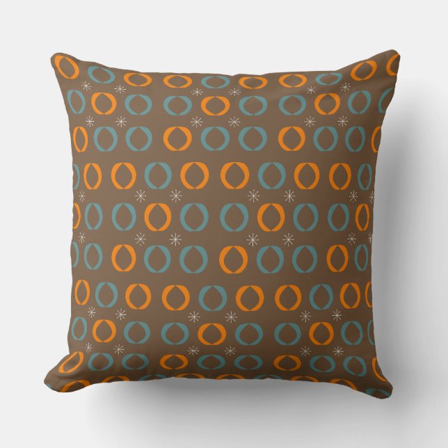 Coussin Mi-siècle moderne, Ovales, Etoiles Turquoise Orang (Recto)