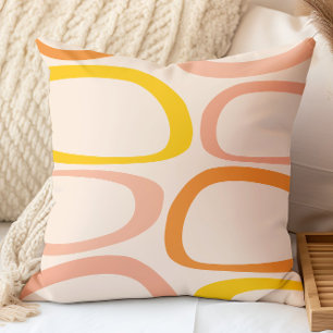 Coussin Mi-Siècle Moderne Pêche Abstraite, Orange, Jaune