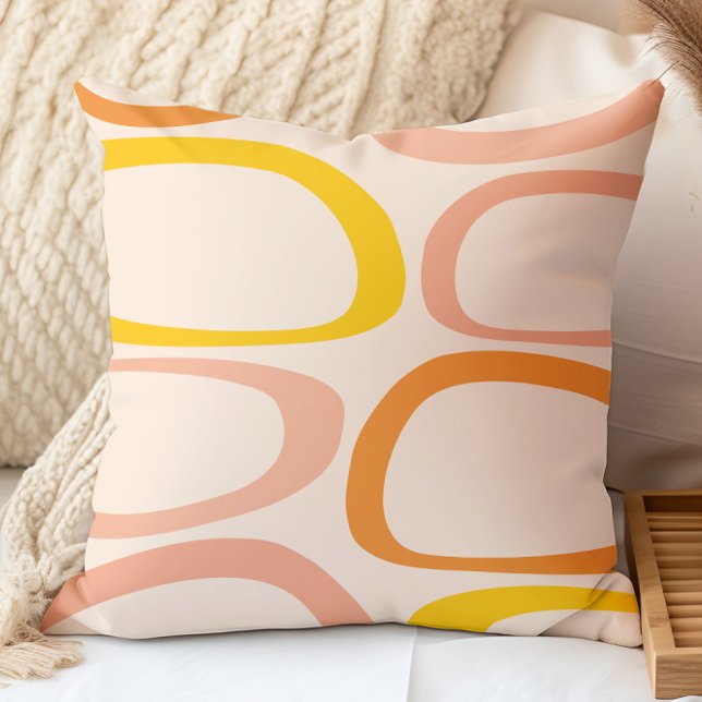 Coussin Mi-Siècle Moderne Pêche Abstraite, Orange, Jaune (Créateur téléchargé)