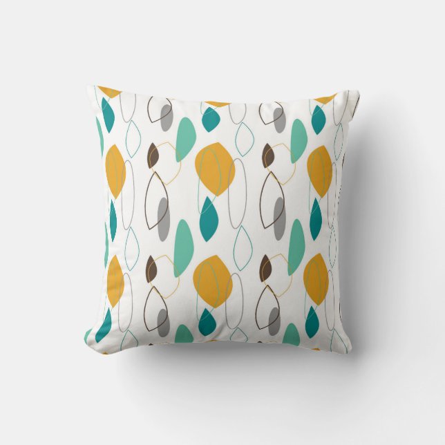 Coussin Mi-Siècle Moderne Rétro Formes Jaune Gris Turquois (Recto)