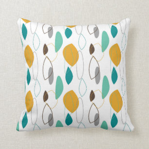 Coussin Mi-Siècle Moderne Rétro Formes Jaune Gris Turquois
