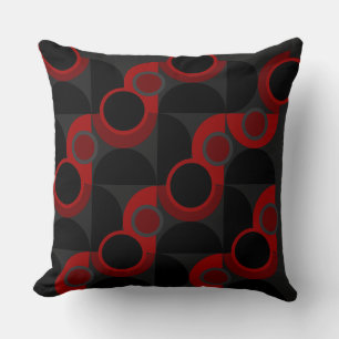 Coussin Mi-siècle moderne rouge, noir et gris