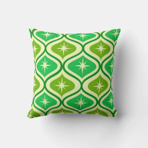 Coussin Mi-Siècle Retro Starburs Sur Green Ogee Motif