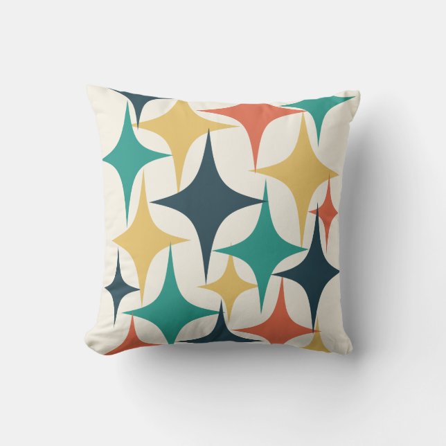 Coussin Mi-Siècle Starburd atomique Turquoise, Jaune, Oran (Recto)