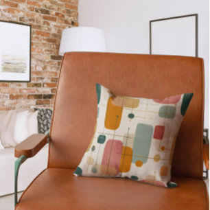 Coussin Mi-siècle Turquoise, or et rose abstrait