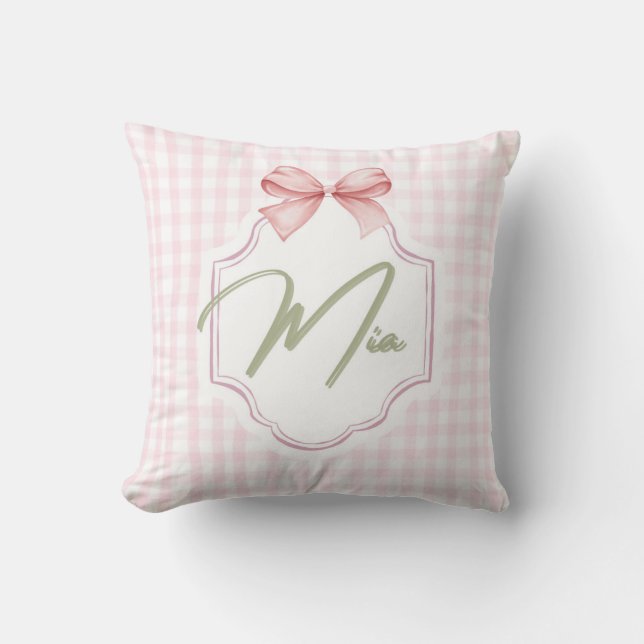 Coussin Mia Baby Girl Nursery Bow & En vichy personnalisée (Recto)