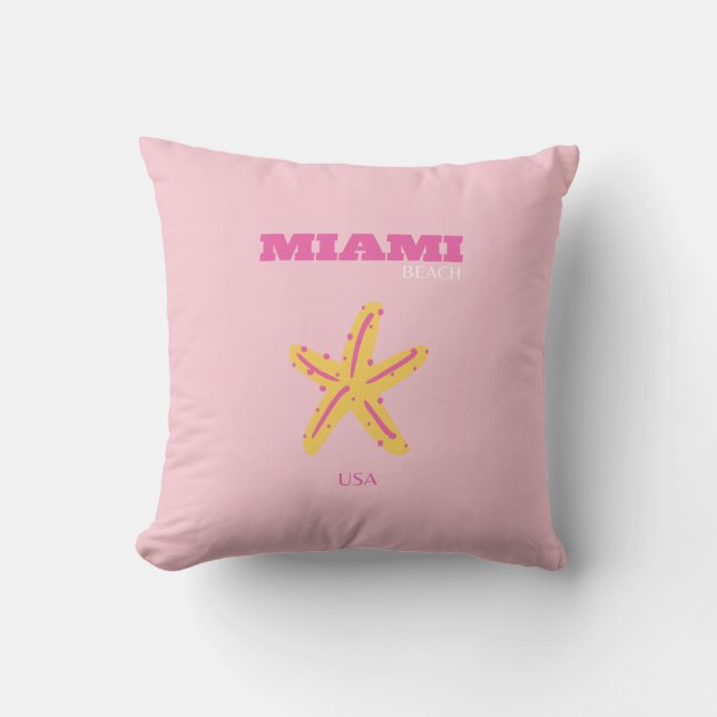 Coussin Miami Beach, Miami Travel Art, Preppy Room, Rose (Recto)