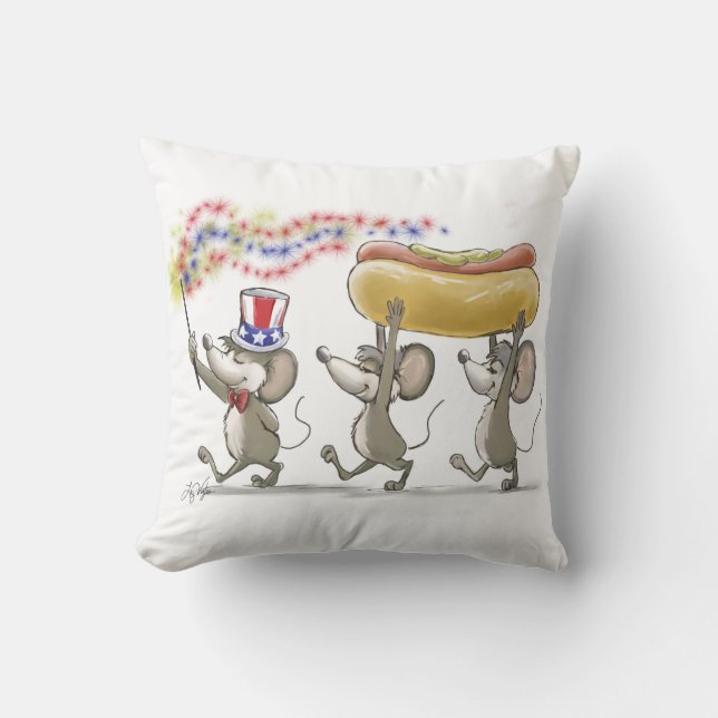 Coussin Mic, Mac & Moe's Happy 4th Throw Pillow (Recto)