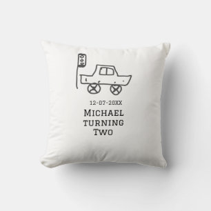 Coussin Michael fête ses deux ans voiture jouet feu tricol