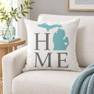 Coussin Michigan Accueil Aqua État Gris Texte