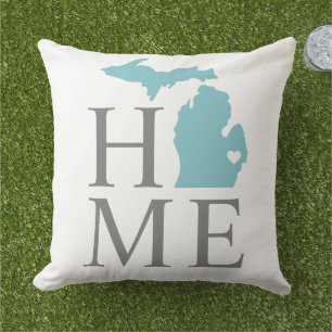 Coussin Michigan Accueil Aqua État Gris Texte