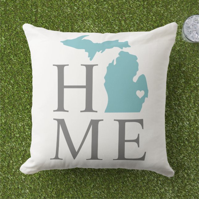 Coussin Michigan Accueil Aqua État Gris Texte (Herbe)