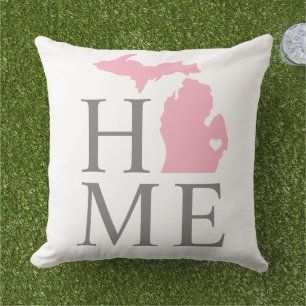 Coussin Michigan Accueil Rose et Grey Personnalisé City He