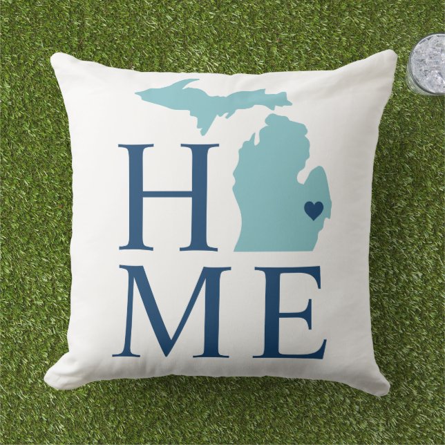 Coussin Michigan Maison Aqua État Navy Texte (Herbe)