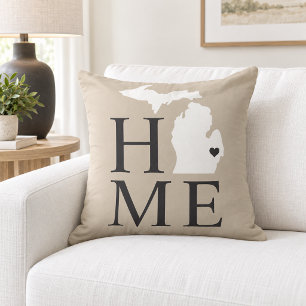 Coussin Michigan Maison Beige Blanc Cœur de l'État