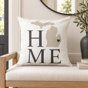 Coussin Michigan Maison Beige Blanc Cœur d'État