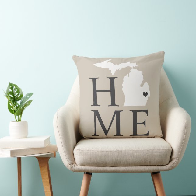 Coussin Michigan Maison Beige Blanc État Cœur (Chaise)