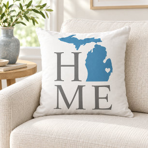 Coussin Michigan Maison Bleu État Gris Texte