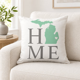 Coussin Michigan Maison État Gris Texte