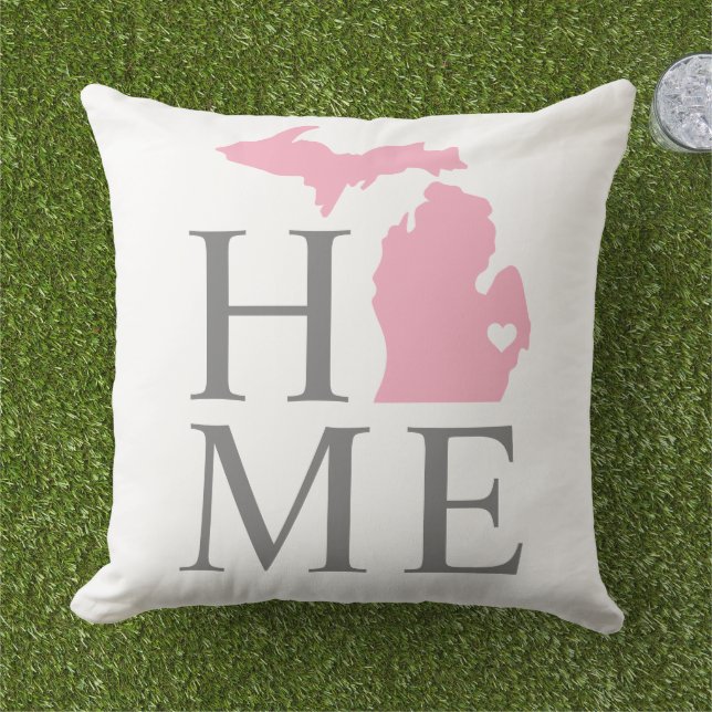 Coussin Michigan Maison Rose État Gris Texte (Herbe)