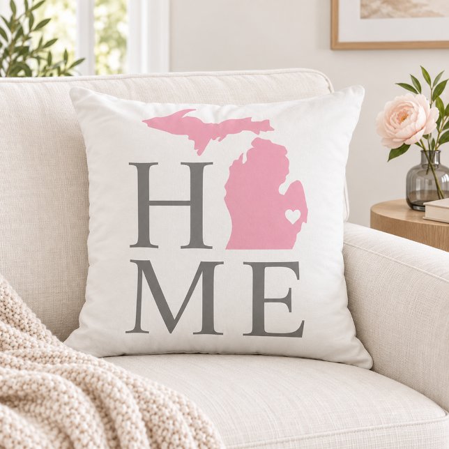 Coussin Michigan Maison Rose État Gris Texte (Créateur téléchargé)