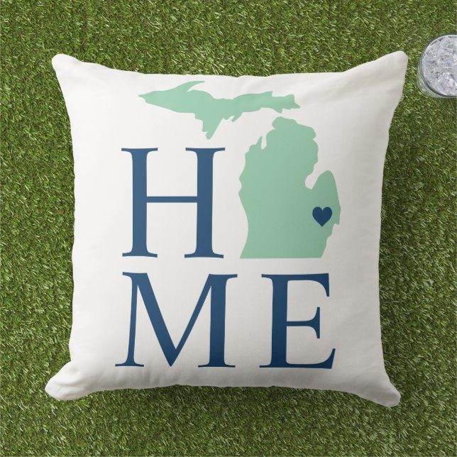 Coussin Michigan Maison Text Mint État Marine (Herbe)