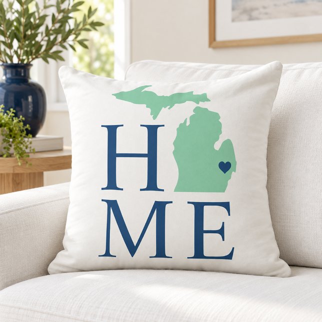 Coussin Michigan Maison Text Mint État Marine (Créateur téléchargé)