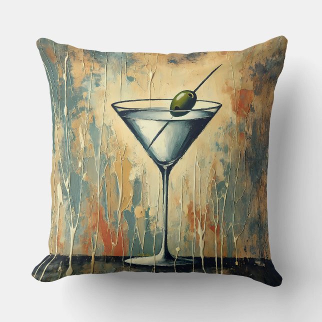 Coussin Mid Century Mixed Media Martini Art (Recto)