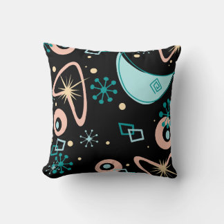 Coussin Mid Century Modern Atomic Starburst Retro Black