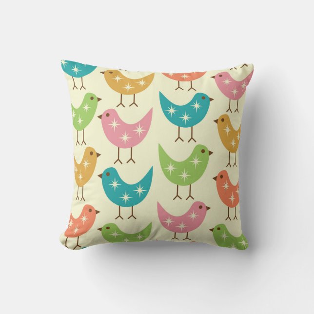 Coussin Mid Century Modern Colorful Atomic Birds Pattern  (Recto)